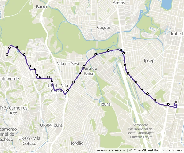 Mapa do itinerário da linha