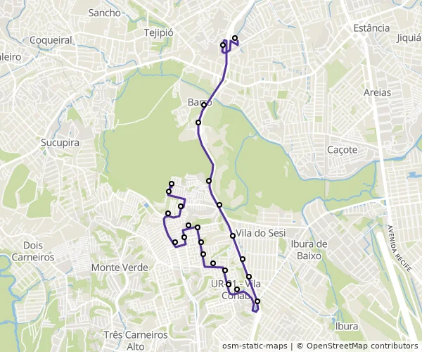 Mapa do itinerário da linha