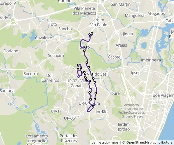 Mapa do itinerário da linha