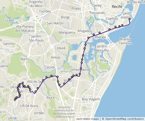 Mapa do itinerário da linha