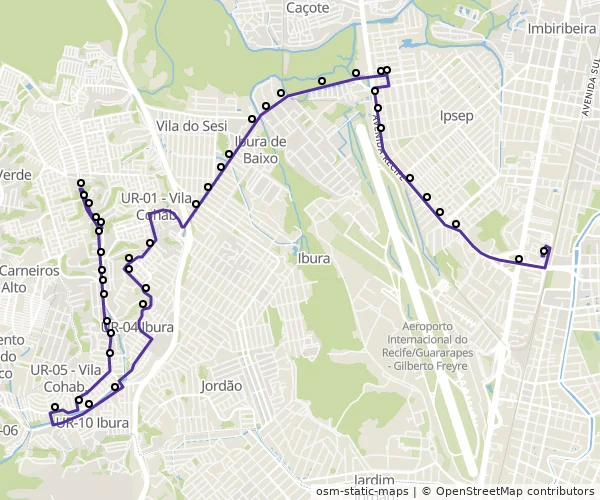 Mapa do itinerário da linha