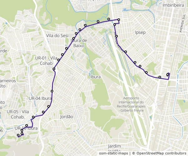 Mapa do itinerário da linha