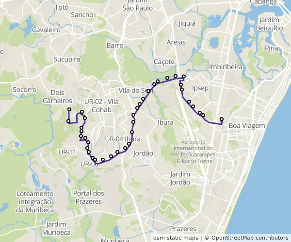 Mapa do itinerário da linha