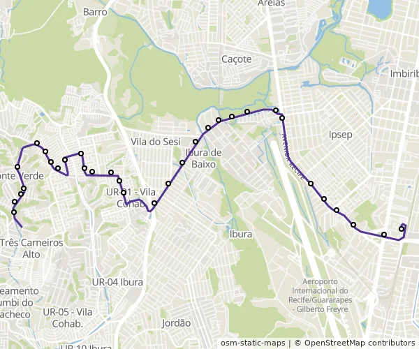 Mapa do itinerário da linha