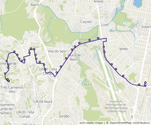 Mapa do itinerário da linha