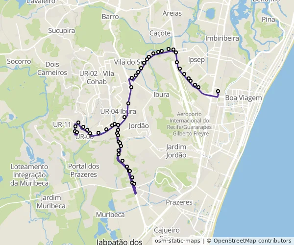Mapa do itinerário da linha
