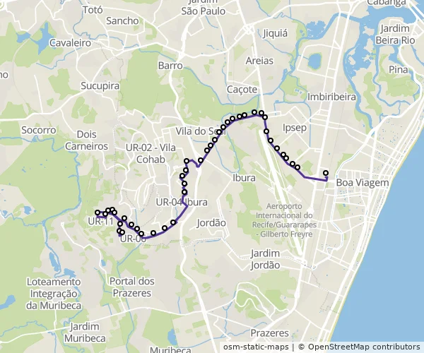 Mapa do itinerário da linha