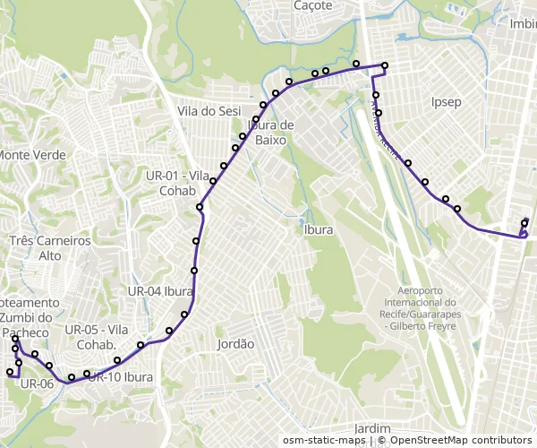 Mapa do itinerário da linha