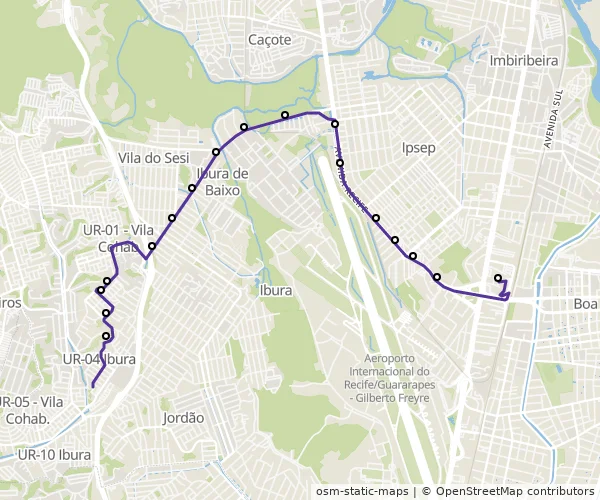 Mapa do itinerário da linha
