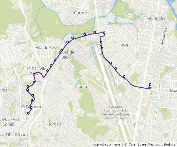 Mapa do itinerário da linha