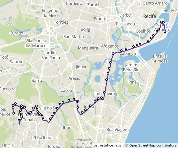 Mapa do itinerário da linha
