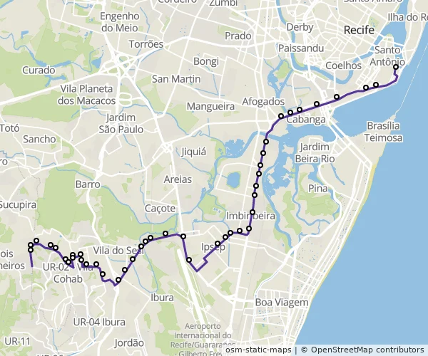 Mapa do itinerário da linha