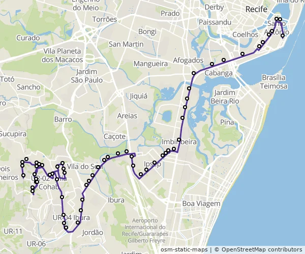Mapa do itinerário da linha
