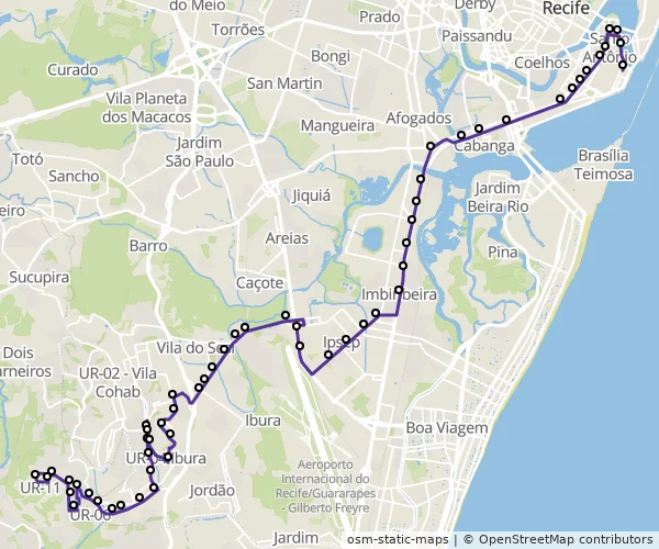 Mapa do itinerário da linha