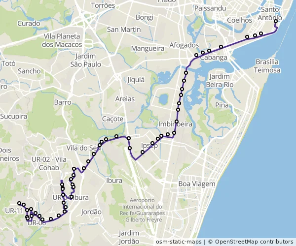 Mapa do itinerário da linha