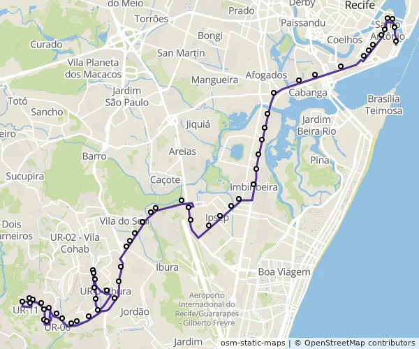 Mapa do itinerário da linha