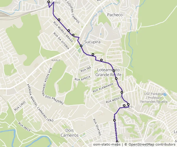 Mapa do itinerário da linha