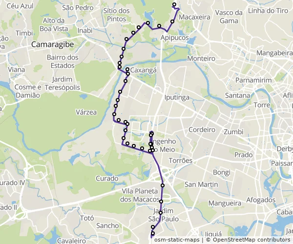 Mapa do itinerário da linha
