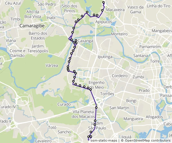 Mapa do itinerário da linha