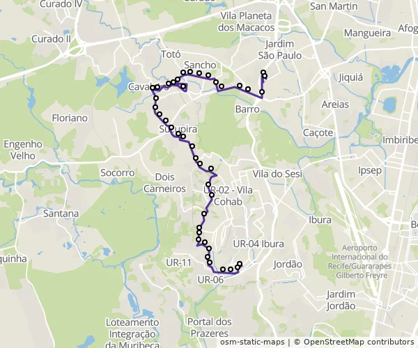 Mapa do itinerário da linha