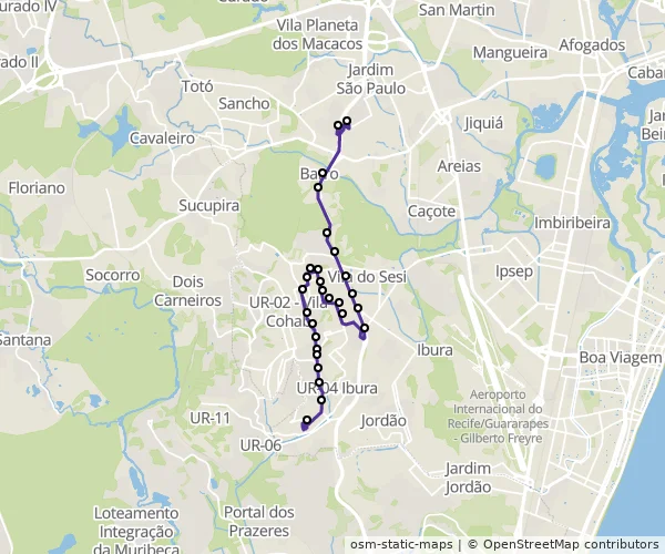 Mapa do itinerário da linha