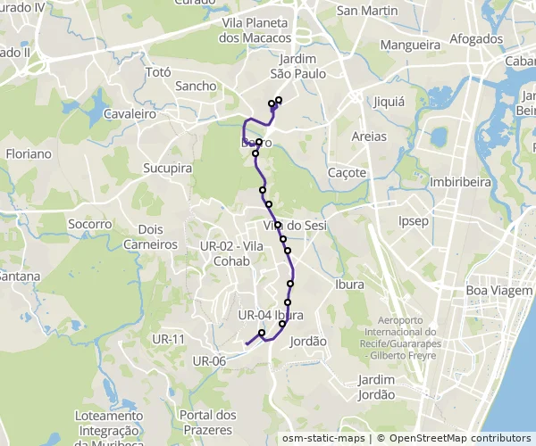 Mapa do itinerário da linha