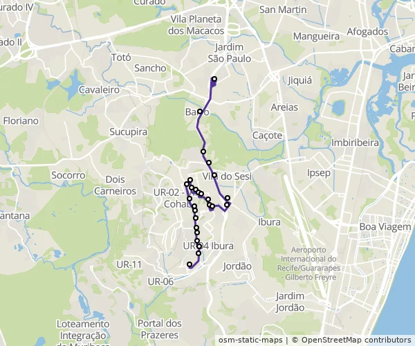 Mapa do itinerário da linha