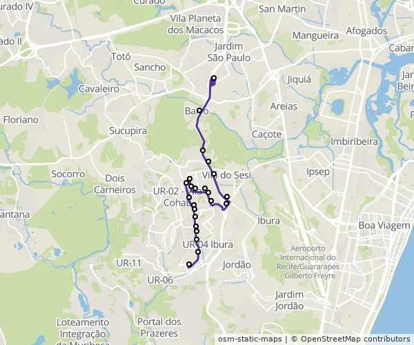 Mapa do itinerário da linha