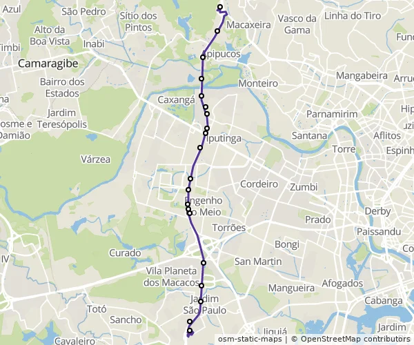 Mapa do itinerário da linha