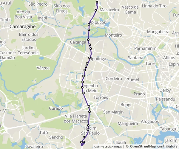 Mapa do itinerário da linha
