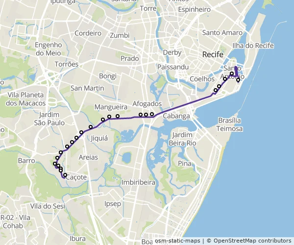 Mapa do itinerário da linha