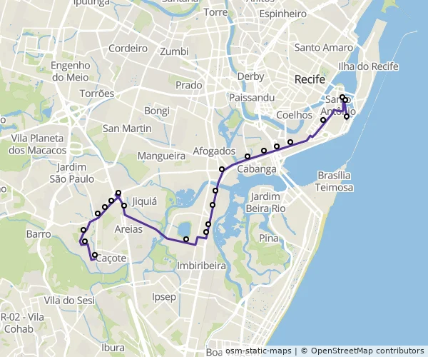 Mapa do itinerário da linha