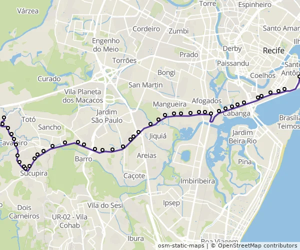 Mapa do itinerário da linha