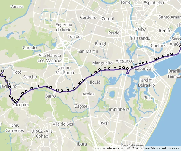 Mapa do itinerário da linha