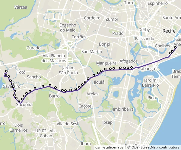Mapa do itinerário da linha