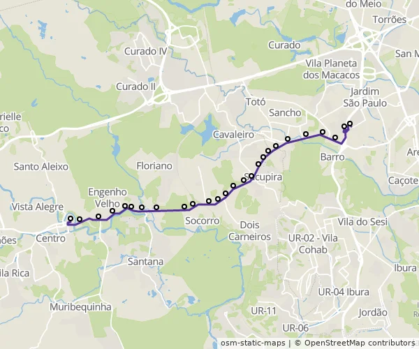 Mapa do itinerário da linha