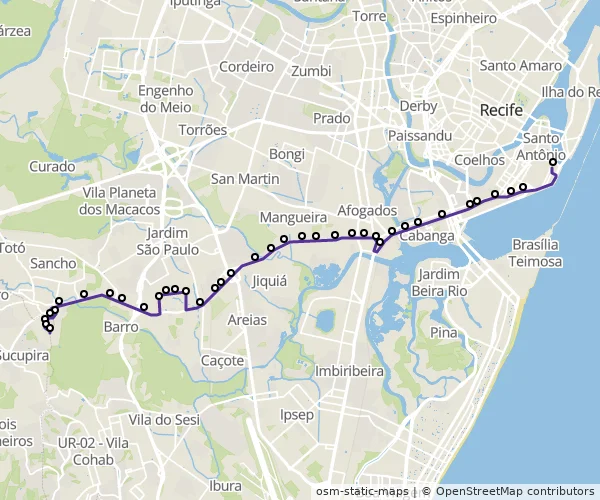 Mapa do itinerário da linha