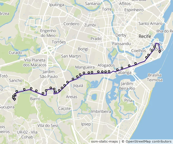 Mapa do itinerário da linha