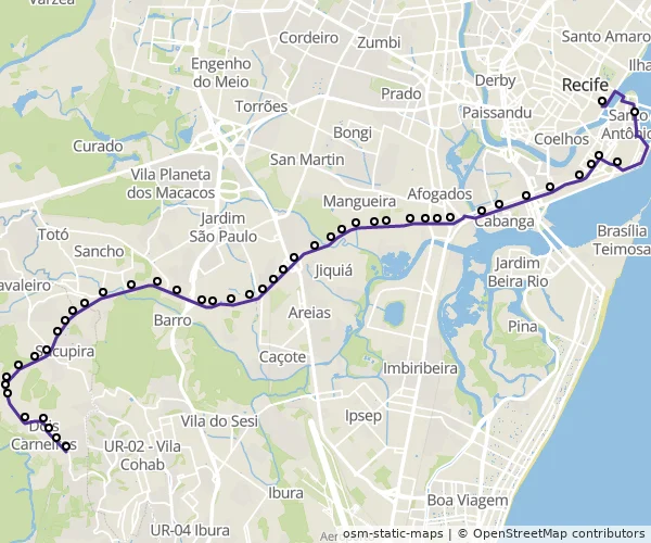 Mapa do itinerário da linha