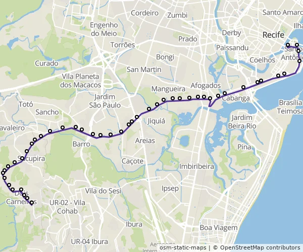 Mapa do itinerário da linha
