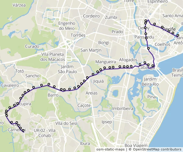 Mapa do itinerário da linha