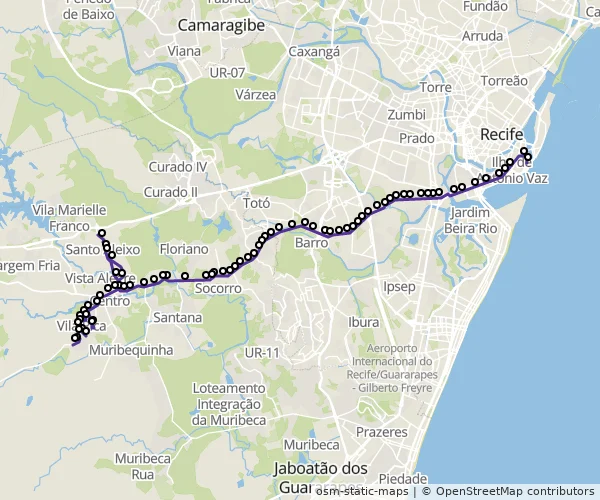 Mapa do itinerário da linha