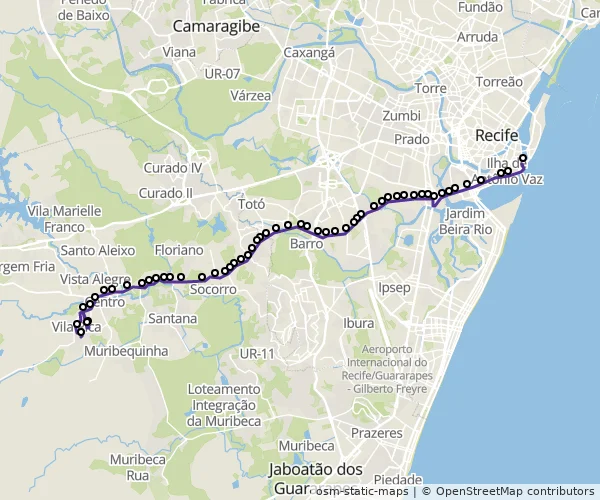 Mapa do itinerário da linha
