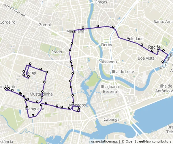 Mapa do itinerário da linha