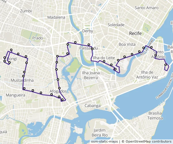 Mapa do itinerário da linha