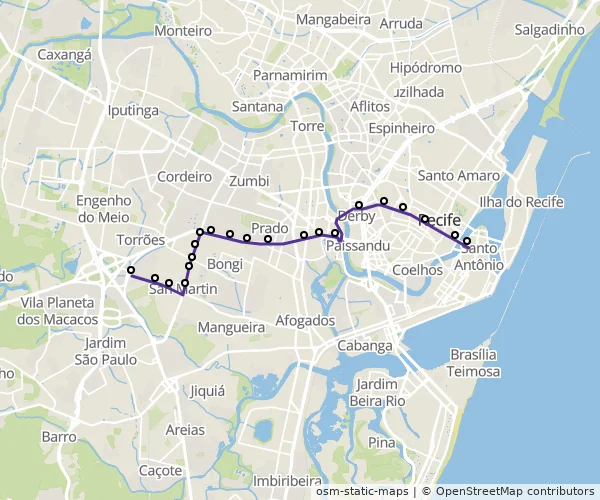 Mapa do itinerário da linha