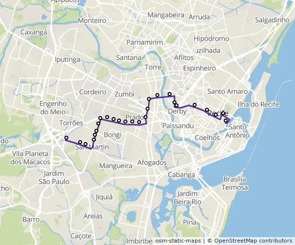 Mapa do itinerário da linha
