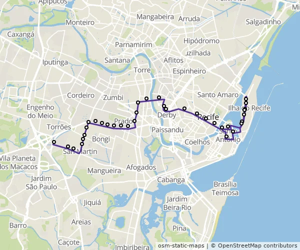 Mapa do itinerário da linha