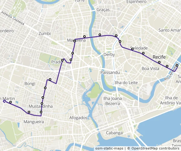 Mapa do itinerário da linha
