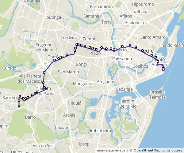Mapa do itinerário da linha